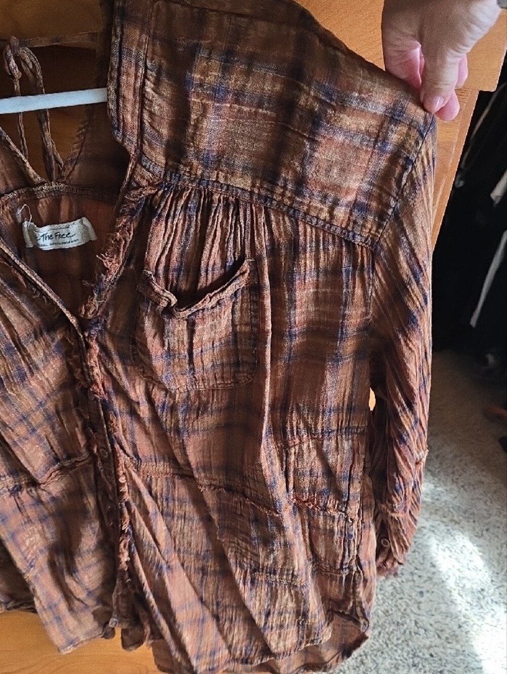We The Free Rust Brown Plaid Button-Front Tunic - Picture 4 of 10